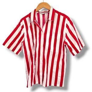 Rondina Striped Button-Up Short Sleeve Pocket Casual Shirt Red White Size‎ 2